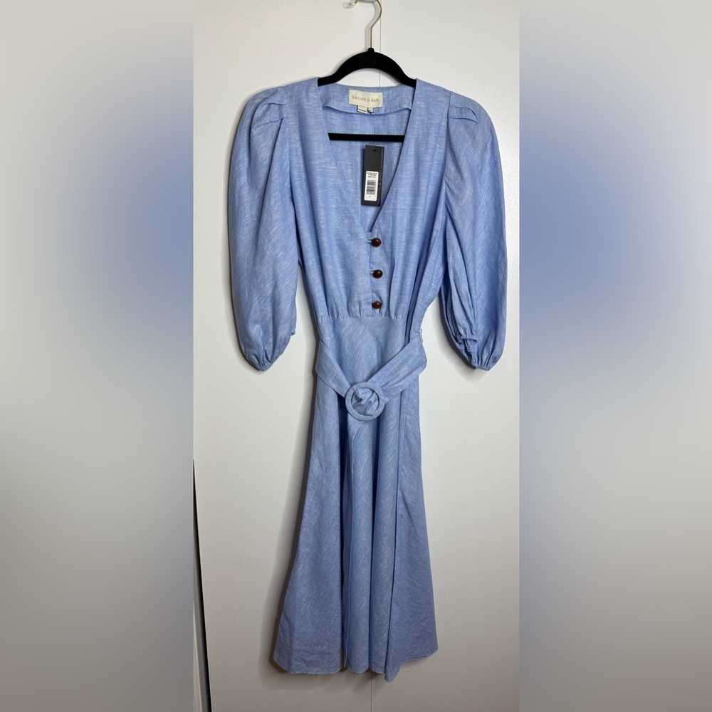 Sachin & Babi - Kelsey Linen Dress Baby Blue Belted NWT size 4 - Picture 2 of 11